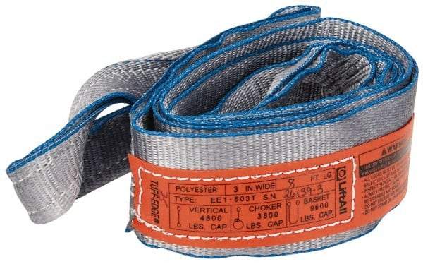 Lift-All - 8' Long x 3" Wide, 4,800 Lb Vertical Capacity, 1 Ply, Polyester Web Sling - 3,800 Lb Choker Capacity, Silver (Color) - Industrial Tool & Supply