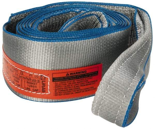 Lift-All - 12' Long x 4" Wide, 6,400 Lb Vertical Capacity, 1 Ply, Polyester Web Sling - 5,000 Lb Choker Capacity, Silver (Color) - Industrial Tool & Supply