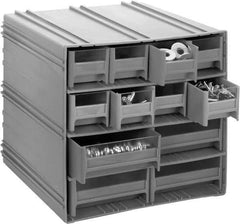 Quantum Storage - 96 Bin Interlocking Storage Cabinets - 23-5/8 Inch Overall Width x 8 Inch Overall Depth x 70 Inch Overall Height, Gray High Impact Polystyrene Bins - Industrial Tool & Supply