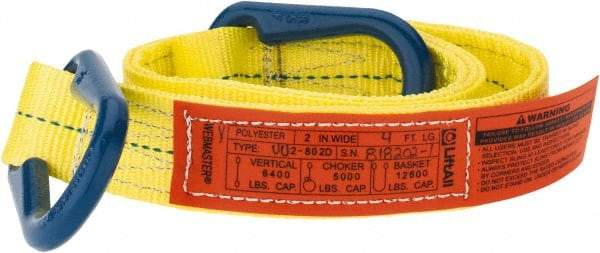 Lift-All - 4' Long x 2" Wide, 6,400 Lb Vertical Capacity, 2 Ply, Polyester Web Sling - 5,000 Lb Choker Capacity, Yellow - Industrial Tool & Supply