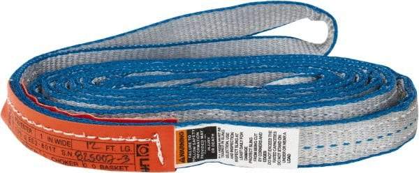 Lift-All - 12' Long x 1" Wide, 3,200 Lb Vertical Capacity, 2 Ply, Polyester Web Sling - 2,500 Lb Choker Capacity, Silver (Color) - Industrial Tool & Supply