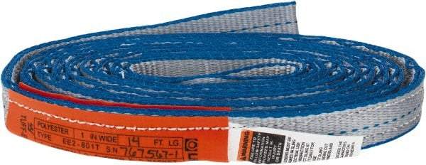 Lift-All - 14' Long x 1" Wide, 3,200 Lb Vertical Capacity, 2 Ply, Polyester Web Sling - 2,500 Lb Choker Capacity, Silver (Color) - Industrial Tool & Supply