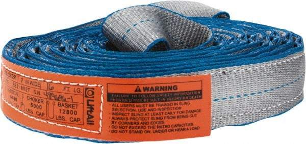 Lift-All - 16' Long x 2" Wide, 6,400 Lb Vertical Capacity, 2 Ply, Polyester Web Sling - 5,000 Lb Choker Capacity, Silver (Color) - Industrial Tool & Supply