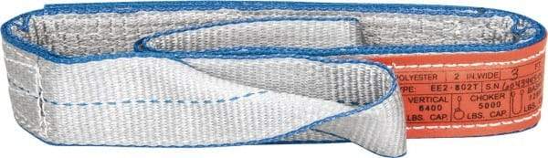 Lift-All - 3' Long x 2" Wide, 6,400 Lb Vertical Capacity, 2 Ply, Polyester Web Sling - 5,000 Lb Choker Capacity, Silver (Color) - Industrial Tool & Supply