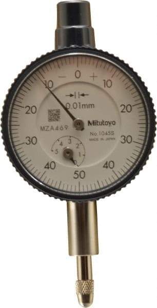 Mitutoyo - 5mm Range, 0-50 Dial Reading, 0.01mm Graduation Dial Drop Indicator - 40mm Dial, 1mm Range per Revolution, 0.013mm Accuracy, Revolution Counter - Industrial Tool & Supply