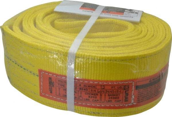 Lift-All - 12' Long x 4" Wide, 11,500 Lb Vertical Capacity, 2 Ply, Polyester Web Sling - 9,200 Lb Choker Capacity, Yellow - Industrial Tool & Supply