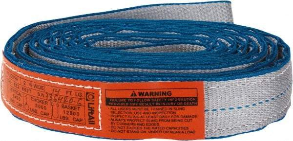Lift-All - 14' Long x 2" Wide, 6,400 Lb Vertical Capacity, 2 Ply, Polyester Web Sling - 5,000 Lb Choker Capacity, Silver (Color) - Industrial Tool & Supply