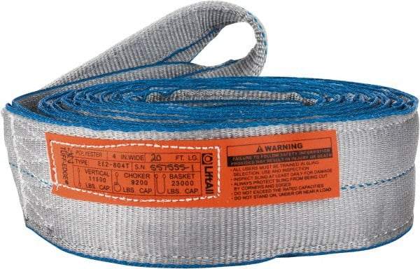 Lift-All - 20' Long x 4" Wide, 11,500 Lb Vertical Capacity, 2 Ply, Polyester Web Sling - 9,200 Lb Choker Capacity, Silver (Color) - Industrial Tool & Supply