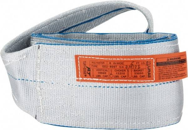 Lift-All - 6' Long x 6" Wide, 16,300 Lb Vertical Capacity, 2 Ply, Polyester Web Sling - 13,000 Lb Choker Capacity, Silver (Color) - Industrial Tool & Supply
