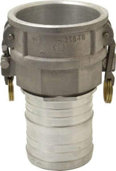 EVER-TITE Coupling Products - 4" Aluminum Cam & Groove Suction & Discharge Hose Female Coupler Hose Shank - Part C, 100 Max psi - Industrial Tool & Supply