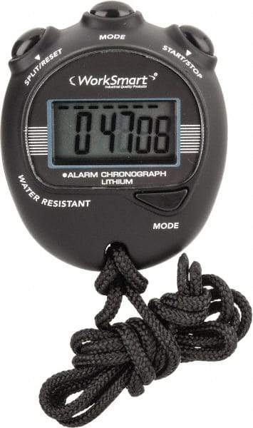 Value Collection - Water Resistant Digital Stopwatch - 3V Lithium Battery, Back Lit, Black - Industrial Tool & Supply