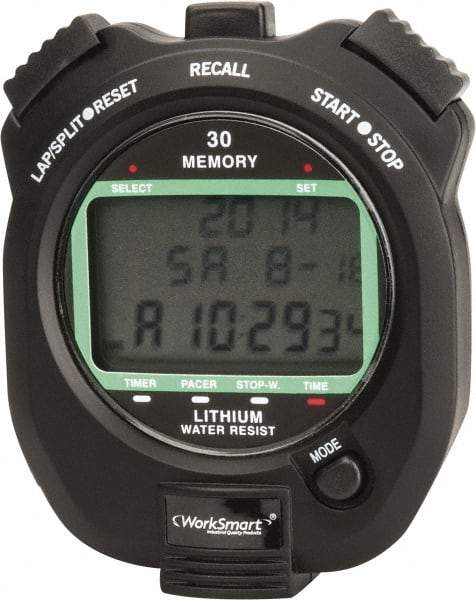 Value Collection - Water Resistant Digital Stopwatch - Pacer, Count Down Timer, CR2032, Back Lit, Black - Industrial Tool & Supply