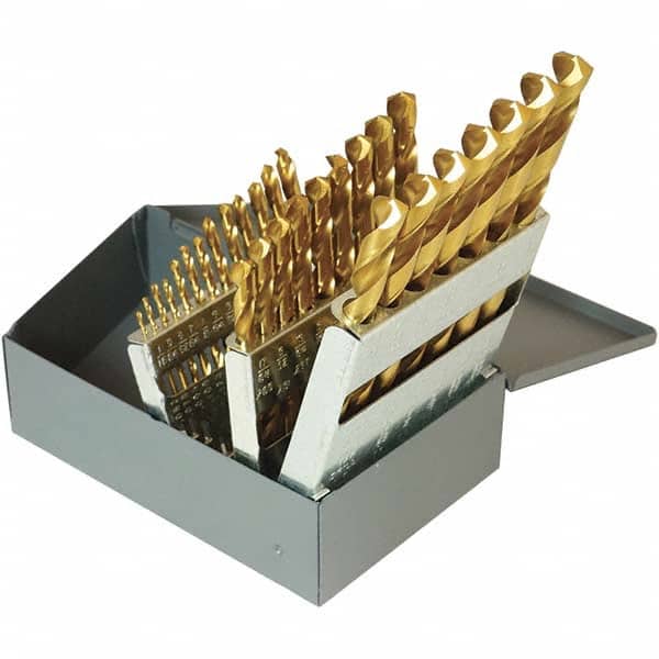 Chicago-Latrobe - 1/16 to 1/2", 135° Point, TiN Finish, High Speed Steel Jobber Length Drill Bit Set - Industrial Tool & Supply