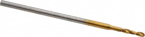Micro Drill Bit: 0.0292″ Dia, 118 °, Cobalt TiN Finish, 0.984″ OAL, RH Cut, Spiral Flute, Straight-Cylindrical Shank, Series 660