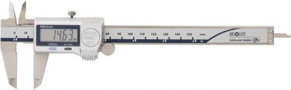 Mitutoyo - 0 to 150mm Range, 0.01mm Resolution, Electronic Caliper - 40mm Carbide-Tipped Jaws, 0.001" Accuracy - Industrial Tool & Supply
