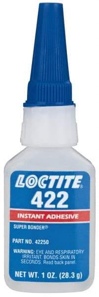 Loctite - 1 oz Bottle Clear Instant Adhesive - Series 422, 30 sec Working Time, 24 hr Full Cure Time, Bonds to Metal, Plastic & Rubber - Industrial Tool & Supply