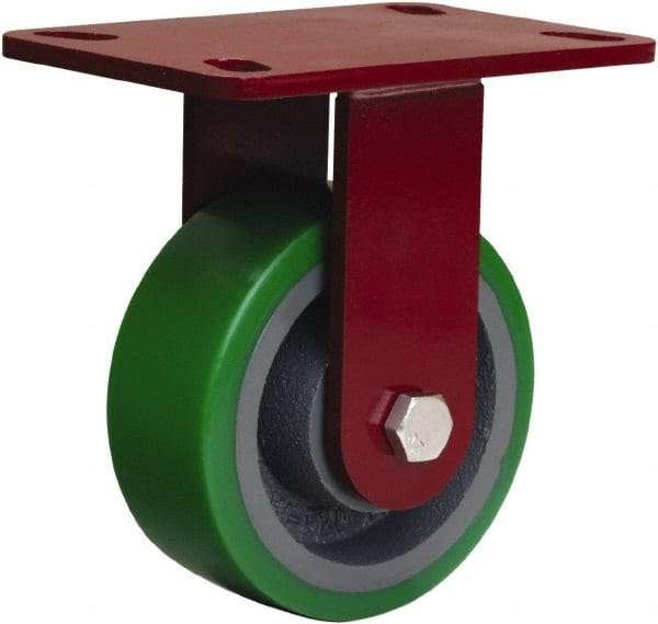 Hamilton - 5" Diam x 2" Wide x 6-3/4" OAH Top Plate Mount Rigid Caster - Polyurethane Mold onto Cast Iron Center, 1,050 Lb Capacity, Tapered Roller Bearing, 4-1/2 x 6-1/2" Plate - Industrial Tool & Supply