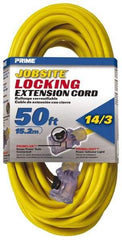 Value Collection - 50', 14/3 Gauge/Conductors, Yellow Outdoor Extension Cord - 1 Receptacle, 15 Amps, 125 Volts, UL SJTW, NEMA 5-15R - Industrial Tool & Supply