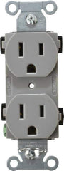 Hubbell Wiring Device-Kellems - 125 VAC, 15 Amp, 5-15R NEMA Configuration, Gray, Specification Grade, Self Grounding Duplex Receptacle - 1 Phase, 2 Poles, 3 Wire, Flush Mount - Industrial Tool & Supply