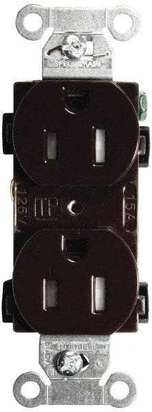 Hubbell Wiring Device-Kellems - 125 VAC, 15 Amp, 5-15R NEMA Configuration, Brown, Specification Grade, Self Grounding Duplex Receptacle - 1 Phase, 2 Poles, 3 Wire, Flush Mount, Tamper Resistant - Industrial Tool & Supply