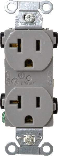 Hubbell Wiring Device-Kellems - 125 VAC, 20 Amp, 5-20R NEMA Configuration, Gray, Specification Grade, Self Grounding Duplex Receptacle - 1 Phase, 2 Poles, 3 Wire, Flush Mount - Industrial Tool & Supply