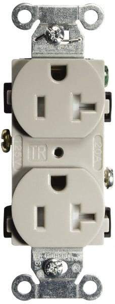 Hubbell Wiring Device-Kellems - 125 VAC, 20 Amp, 5-20R NEMA Configuration, Gray, Specification Grade, Self Grounding Duplex Receptacle - 1 Phase, 2 Poles, 3 Wire, Flush Mount, Tamper Resistant - Industrial Tool & Supply