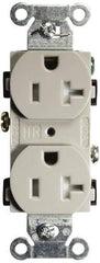 Hubbell Wiring Device-Kellems - 125 VAC, 20 Amp, 5-20R NEMA Configuration, Gray, Specification Grade, Self Grounding Duplex Receptacle - 1 Phase, 2 Poles, 3 Wire, Flush Mount, Tamper Resistant - Industrial Tool & Supply