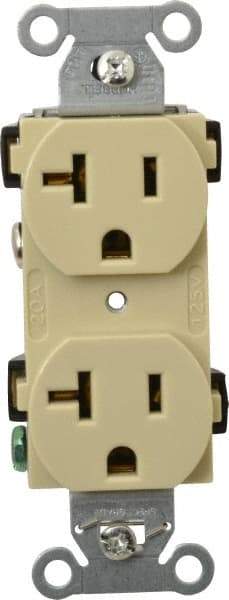 Hubbell Wiring Device-Kellems - 125 VAC, 20 Amp, 5-20R NEMA Configuration, Ivory, Specification Grade, Self Grounding Duplex Receptacle - 1 Phase, 2 Poles, 3 Wire, Flush Mount - Industrial Tool & Supply