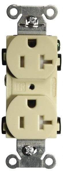 Hubbell Wiring Device-Kellems - 125 VAC, 20 Amp, 5-20R NEMA Configuration, Ivory, Specification Grade, Self Grounding Duplex Receptacle - 1 Phase, 2 Poles, 3 Wire, Flush Mount, Tamper Resistant - Industrial Tool & Supply