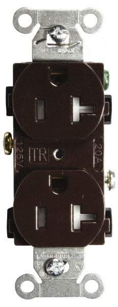 Hubbell Wiring Device-Kellems - 125 VAC, 20 Amp, 5-20R NEMA Configuration, Brown, Specification Grade, Self Grounding Duplex Receptacle - 1 Phase, 2 Poles, 3 Wire, Flush Mount, Tamper Resistant - Industrial Tool & Supply