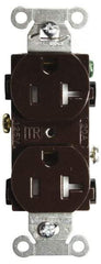 Hubbell Wiring Device-Kellems - 125 VAC, 20 Amp, 5-20R NEMA Configuration, Brown, Specification Grade, Self Grounding Duplex Receptacle - 1 Phase, 2 Poles, 3 Wire, Flush Mount, Tamper Resistant - Industrial Tool & Supply