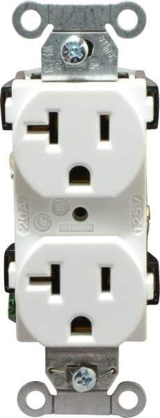 Hubbell Wiring Device-Kellems - 125 VAC, 20 Amp, 5-20R NEMA Configuration, White, Specification Grade, Self Grounding Duplex Receptacle - 1 Phase, 2 Poles, 3 Wire, Flush Mount - Industrial Tool & Supply