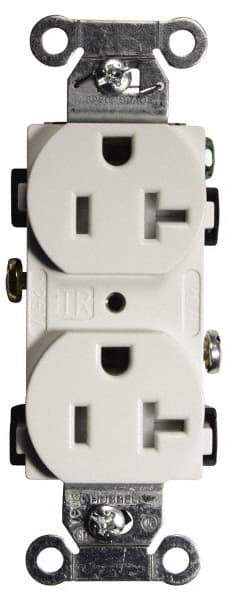 Hubbell Wiring Device-Kellems - 125 VAC, 20 Amp, 5-20R NEMA Configuration, White, Specification Grade, Self Grounding Duplex Receptacle - 1 Phase, 2 Poles, 3 Wire, Flush Mount, Tamper Resistant - Industrial Tool & Supply