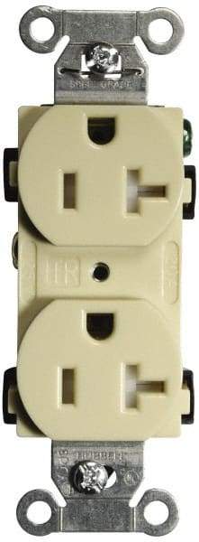 Hubbell Wiring Device-Kellems - 125 VAC, 20 Amp, 5-20R NEMA Configuration, Ivory, Specification Grade, Self Grounding Duplex Receptacle - 1 Phase, 2 Poles, 3 Wire, Flush Mount, Tamper Resistant - Industrial Tool & Supply