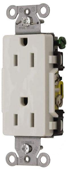 Hubbell Wiring Device-Kellems - 125 VAC, 15 Amp, 5-15R NEMA Configuration, White, Specification Grade, Self Grounding Duplex Receptacle - 1 Phase, 2 Poles, 3 Wire, Flush Mount - Industrial Tool & Supply