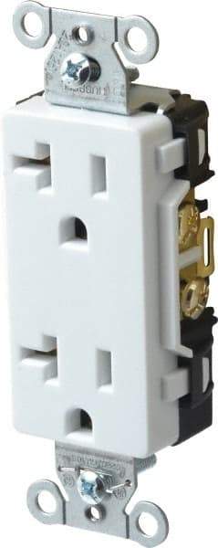 Hubbell Wiring Device-Kellems - 125 VAC, 20 Amp, 5-20R NEMA Configuration, White, Specification Grade, Self Grounding Duplex Receptacle - 1 Phase, 2 Poles, 3 Wire, Flush Mount - Industrial Tool & Supply