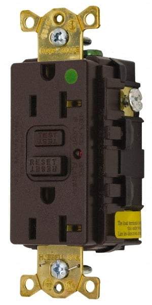 Hubbell Wiring Device-Kellems - 1 Phase, 5-20R NEMA, 125 VAC, 20 Amp, Self Grounding, GFCI Receptacle - 2 Pole, Back and Side Wiring, Hospital Grade - Industrial Tool & Supply