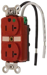 Hubbell Wiring Device-Kellems - 125 VAC, 20 Amp, 5-20R NEMA Configuration, Red, Hospital Grade, Self Grounding Duplex Receptacle - 1 Phase, 2 Poles, 3 Wire, Flush Mount, Chemical, Corrosion and Impact Resistant, Tamper Resistant - Industrial Tool & Supply
