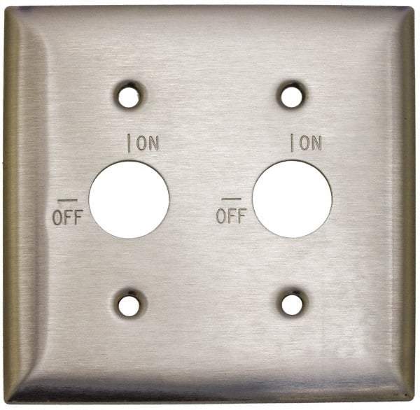 Hubbell Wiring Device-Kellems - 2 Gang, 5-3/4 Inch Long, Switch Plate - 2 Barrel Key Switches, Gray, Stainless Steel - Industrial Tool & Supply