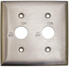 Hubbell Wiring Device-Kellems - 2 Gang, 5-3/4 Inch Long, Switch Plate - 2 Barrel Key Switches, Gray, Stainless Steel - Industrial Tool & Supply
