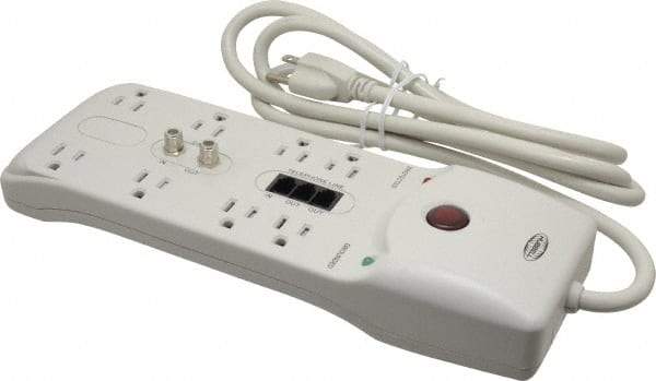 Hubbell Wiring Device-Kellems - 8 Outlets, 125 Volts, 15 Amps, 6' Cord, Power Outlet Strip - Free Hanging Mount, 5-15R NEMA Configuration - Industrial Tool & Supply