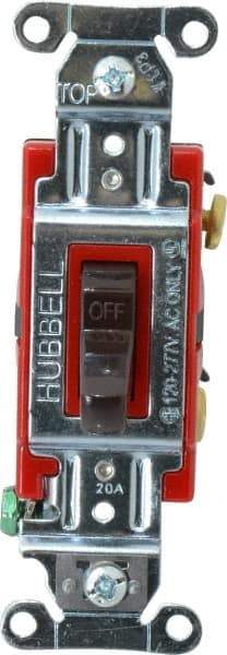 Hubbell Wiring Device-Kellems - 1 Pole, 120 to 277 VAC, 20 Amp, Industrial Grade, Toggle, Wall and Dimmer Light Switch - 1-5/16 Inch Wide x 4-1/16 Inch High - Industrial Tool & Supply