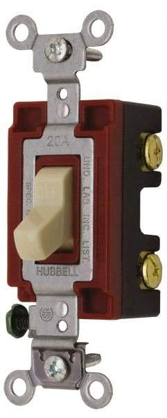 Hubbell Wiring Device-Kellems - 2 Pole, 120 to 277 VAC, 20 Amp, Industrial Grade, Toggle, Wall and Dimmer Light Switch - 1-5/16 Inch Wide x 4-1/16 Inch High - Industrial Tool & Supply