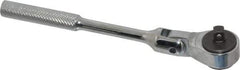 Proto - 1/4" Drive Round Head Quick-Release Ratchet - Chrome Finish, 6-1/4" OAL, 72 Gear Teeth, Standard Knurled Handle, Flex with Speed Ring Head - Industrial Tool & Supply