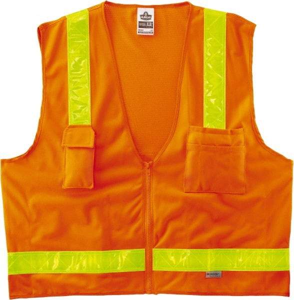 Ergodyne - Size 4X/5XL High Visibility Orange Mesh/Solid Surveyor's Vest - 58 to 64" Chest, ANSI/ISEA 107, Zipper Closure, 6 Pockets, Polyester - Industrial Tool & Supply