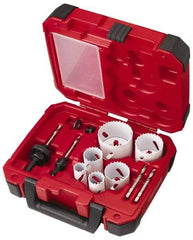 Milwaukee Tool - 10 Piece, 7/8" to 2-1/2" Saw Diam, Electrician's Hole Saw Kit - Bi-Metal, Toothed Edge, Pilot Drill Model No. 49-56-8010, Includes 6 Hole Saws - Industrial Tool & Supply