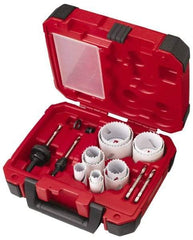 Milwaukee Tool - 15 Piece, 3/4" to 2-1/2" Saw Diam, General Purpose Hole Saw Kit - Bi-Metal, Toothed Edge, Pilot Drill Model No. 49-56-8010, Includes 11 Hole Saws - Industrial Tool & Supply