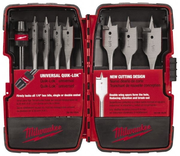 Milwaukee Tool - 3/8 to 1-1/8", Bright Finish, Carbon Steel Spade Drill Bit Set - Industrial Tool & Supply