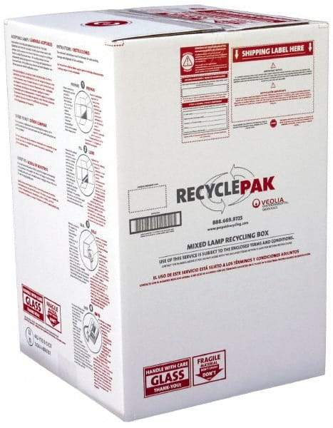 Recyclepak - 24-3/4 Inch Long x 16 Inch Wide x 16 Inch Deep, Lamp Recycling Box - 22 Piece, T12 or 32 Piece, T8 Capacity, Capacity U Tubes, Lamps, 2 Ft. Box - Industrial Tool & Supply