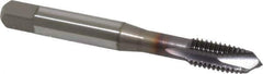 OSG - M8x1.25 Metric Coarse, 3 Flute, TiCN Finish, Vanadium High Speed Steel Spiral Point Tap - Plug Chamfer, Right Hand Thread, 2-23/32" OAL, 1-1/8" Thread Length, 0.318" Shank Diam, 6H Class of Fit - Exact Industrial Supply
